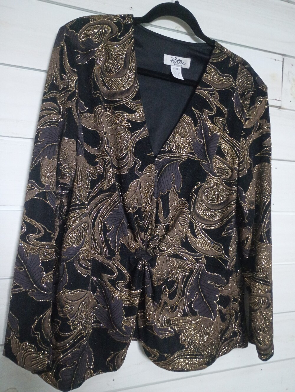 Patra Black and Gold Twist-Front Shirt